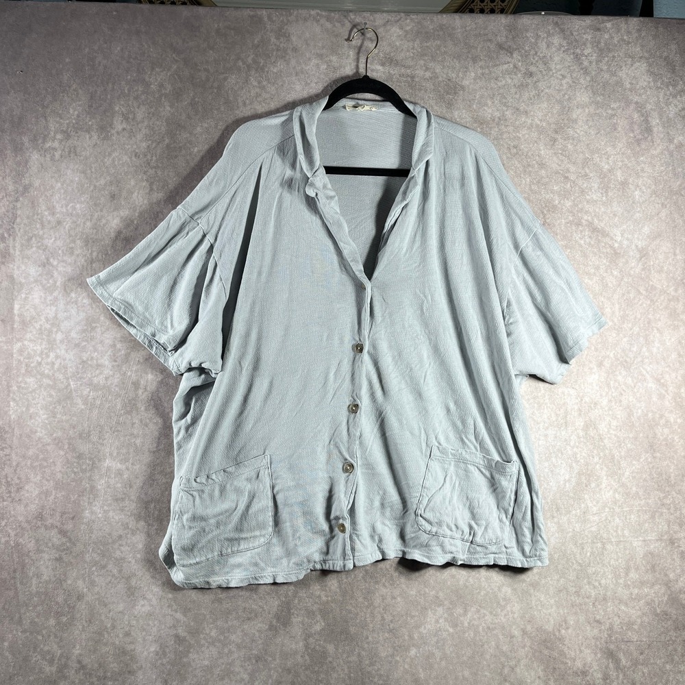 Madewell Camp Top Womens 2X Blue Gray Button Front Short Sleeve Casual Travel‎